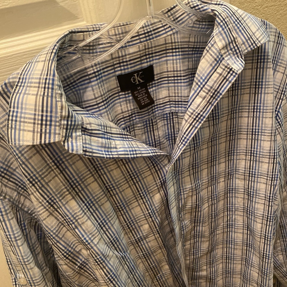 Calvin Klein White and Blue Checkered Shirt